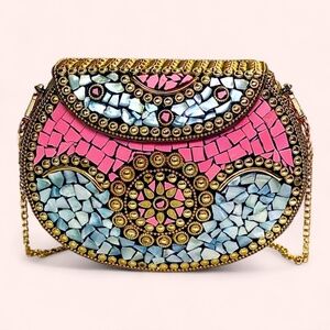 Ramala Mosaic Beverly Hills Pink Crossbody Bag Handmade Morocco Boho Glam